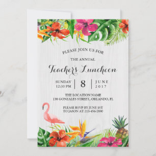 Invitation Déjeuner de l'enseignant Flamant rose floral tro
