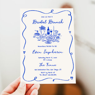 Invitation Déjeuner de mariage au bleu de cobalt dessiné à la