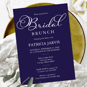 Invitation Déjeuner de mariage élégant bleu marine blanc scri
