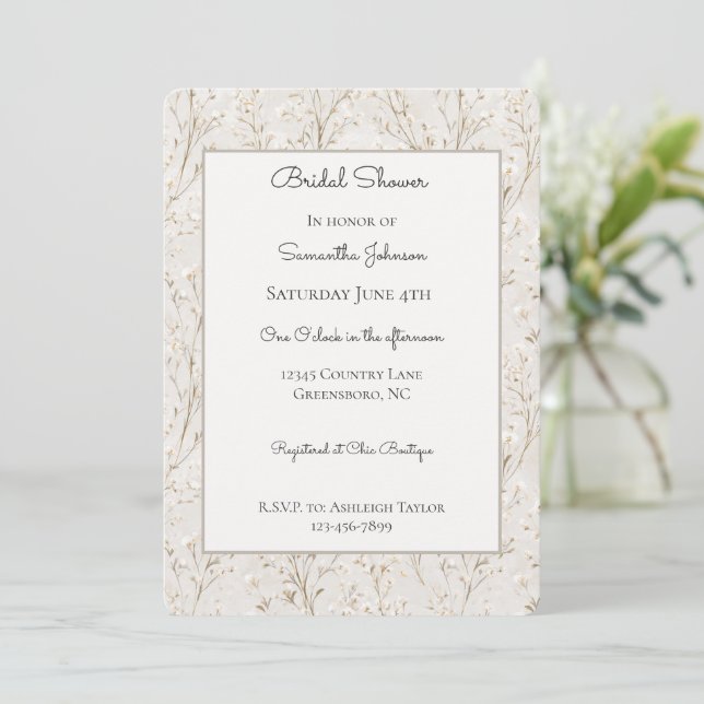 Invitation Déjeuner de mariage floral blanc crème (Debout devant)
