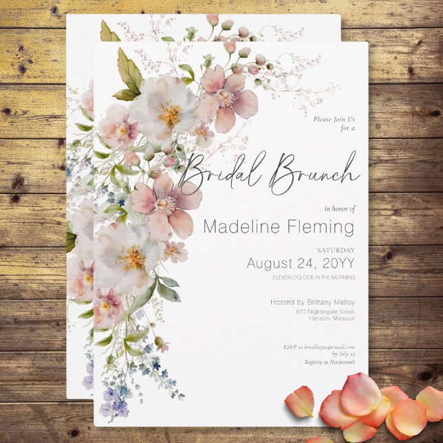 Invitation Déjeuner de mariage moderne aux fleurs pastel (Pastel Floral Modern Bridal Brunch Invitation)
