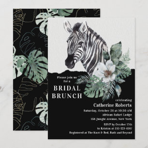 Invitation Déjeuner de mariage tropical au zèbre aquarelle