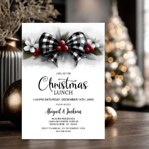 Invitation déjeuner de Noël avec nœud à carreaux d