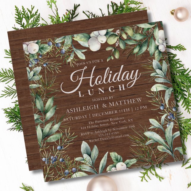 Invitation Déjeuner de Noël Floral Rustique d'hiver (Créateur téléchargé)