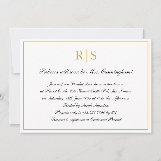 Invitation Déjeuner de nuptiale de Monogramme d'or (Devant)