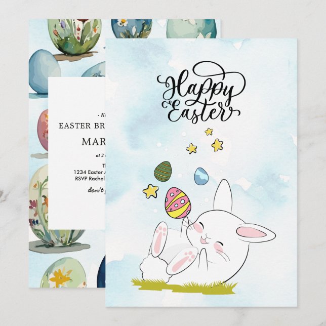 Invitation Déjeuner de Pâques & Chasse aux œufs | Lapin migno (Devant / Derrière)