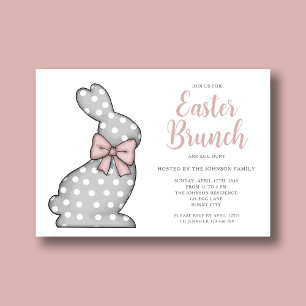 Invitation Déjeuner de Pâques de lapin rose et chasse aux œuf
