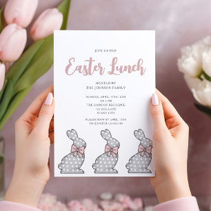 Invitation Déjeuner de Pâques de lapin rose moderne
