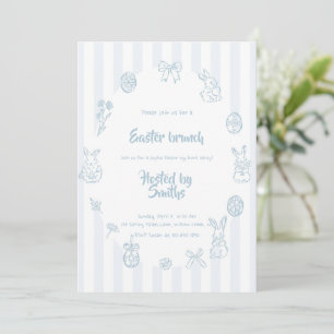 Invitation Déjeuner de Pâques Vintage Lapin Bleu Printemps Fa