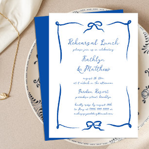 Invitation Déjeuner de répétition bleu français avec ruban à