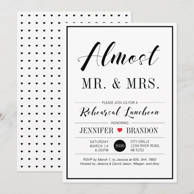 Invitation Déjeuner de répétition Mariage Chic Moderne (Devant / Derrière)