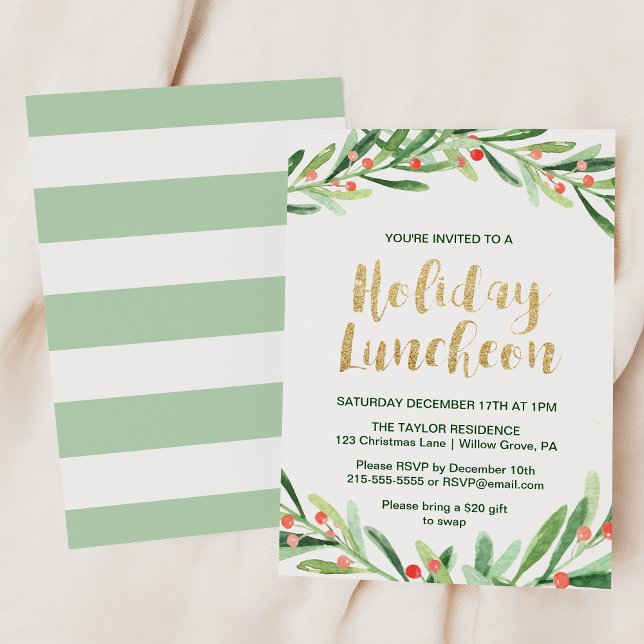 Invitation Déjeuner de vacances Holly Wreath (Créateur téléchargé)