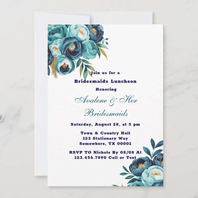 Invitation Déjeuner des Bridesmaids de la Marine turquoise (Devant)