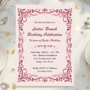 Invitation Déjeuner des Dames au Motif Élégant Rose en Roulea
