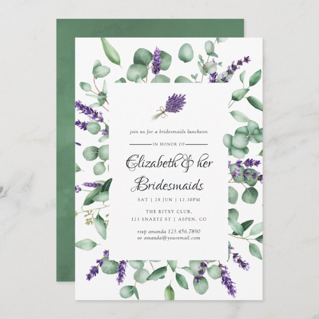 Invitation Déjeuner des demoiselles d'honneur avec verdure d' (Devant / Derrière)