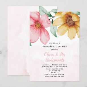 Invitation Déjeuner des femmes d'honneur botaniques rose et j