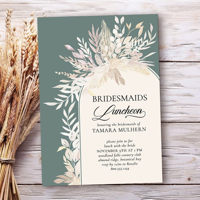 Invitation Déjeuner des femmes d'honneur de l'Arc Botanique V (Bridesmaids Luncheon invitation, in Sage Green from my Foliage Duet collection
)