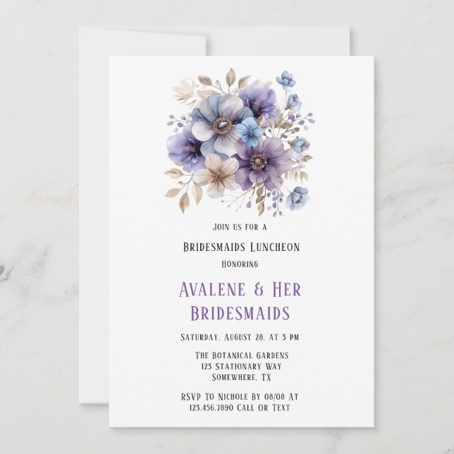 Invitation Déjeuner des femmes d'honneur florales peintes en  (Devant)