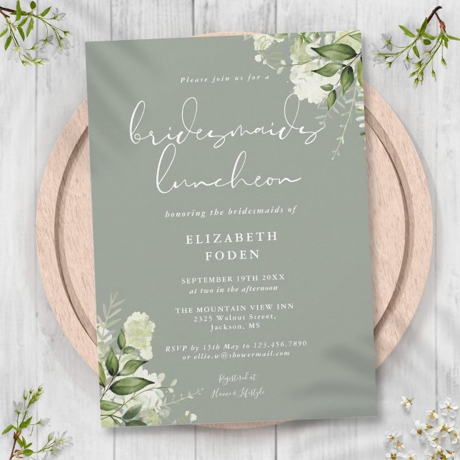 Invitation Déjeuner des servantes de la florale Sage Green (Sage Green Floral Bridesmaids Luncheon Invitation)