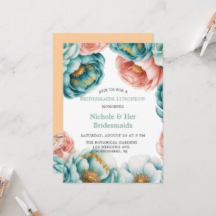 Invitation Déjeuner des servantes Roses Turquoise et Peach
