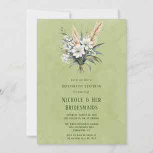Invitation Déjeuner d'servantes peintes en vert de fleurs bla