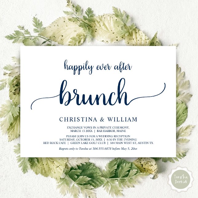 Invitation Déjeuner du bonheur éternel, Fugue, Bleu marine (Happily ever after brunch, Modern wedding, invitation card, PDF, in Navy blue)