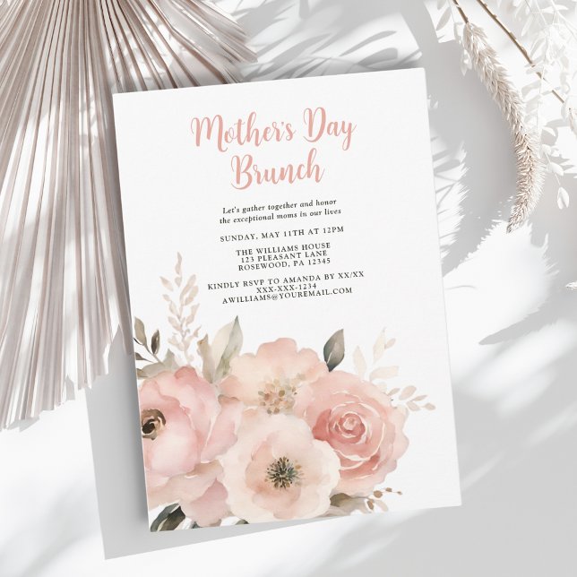 Invitation Déjeuner élégant de Fête des Mères avec des fleurs (Créateur téléchargé)