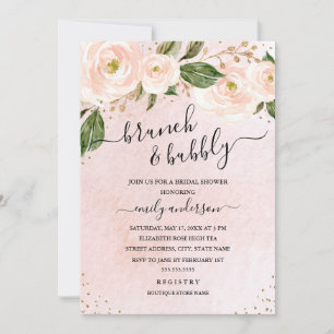 Invitation Déjeuner floral rose et bridal Shower pétillant