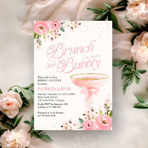 Invitation Déjeuner Floral Ruban Rose et Brunch aux Bulles po