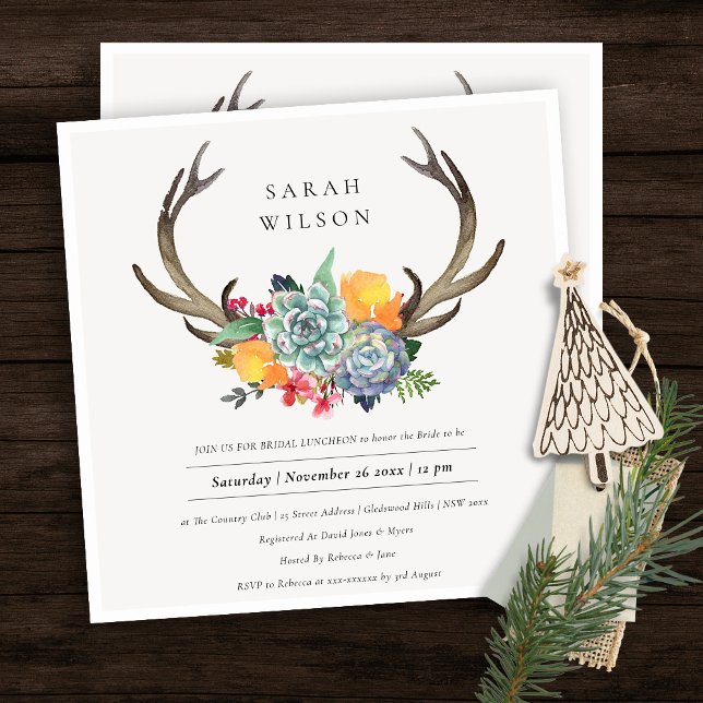 INVITATION DÉJEUNER FLORAL SUCCULENT ANTLER BOHEMIAN BRIDAL (Créateur téléchargé)