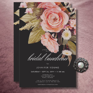 Invitation Déjeuner nuptial Black Moody Rose Blush Blooms