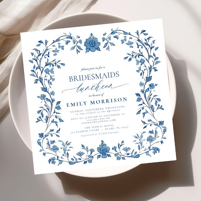 Invitation Déjeuner nuptial bleu et blanc victorien (Créateur téléchargé)