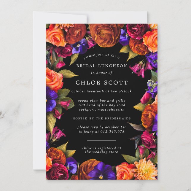Invitation Déjeuner nuptial bordeaux rouge violet orange flor (Devant)