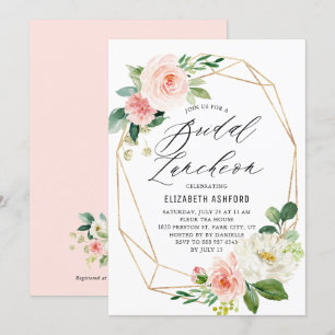 Invitation Déjeuner nuptial cadre or géométrique Florales ros