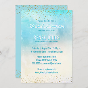 Invitation Déjeuner nuptial chic  Douche d'aquarelle bleue Tu