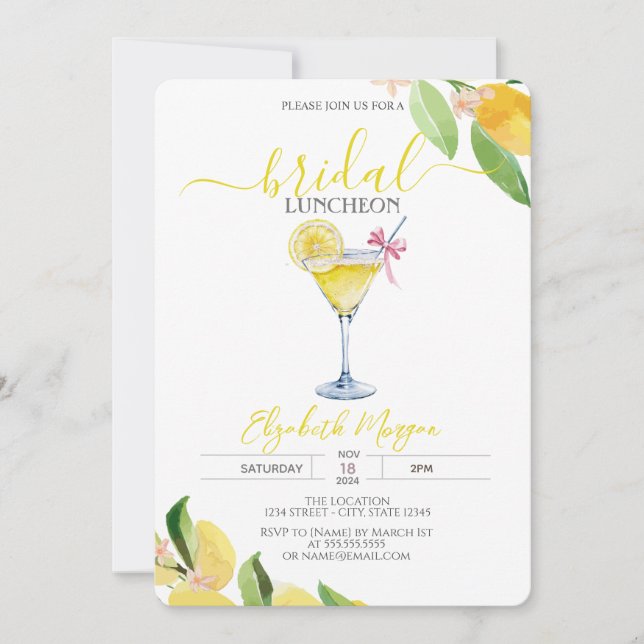 Invitation Déjeuner nuptial de citron de verre à cocktail (Devant)