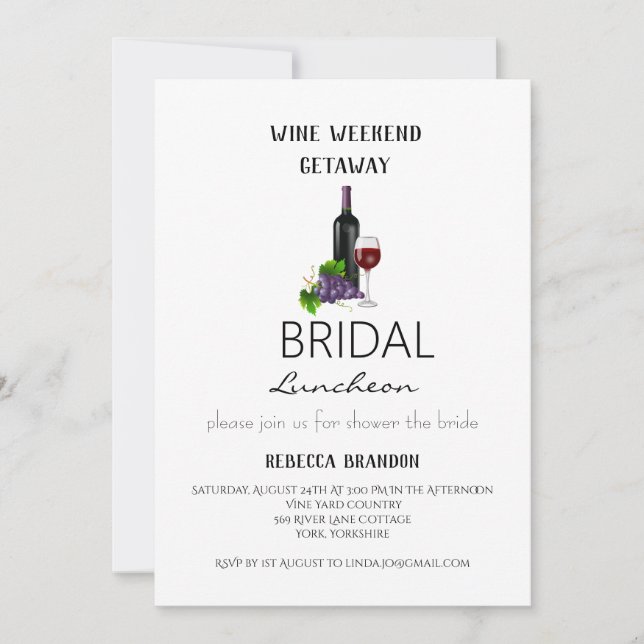 Invitation Déjeuner nuptial de fin de semaine de vin simple (Devant)