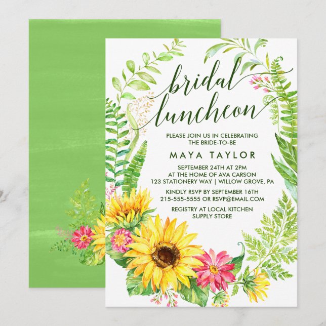 Invitation Déjeuner nuptial de la couronne de tournesol d'été (Devant / Derrière)