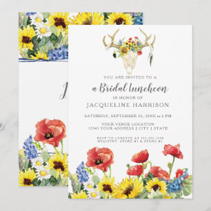 Invitation Déjeuner nuptial de Sunflower BOHO Deer Skull Antl