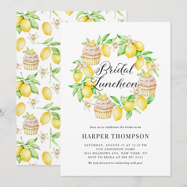 Invitation Déjeuner nuptial d'été de citrons et de cupcakes (Devant / Derrière)