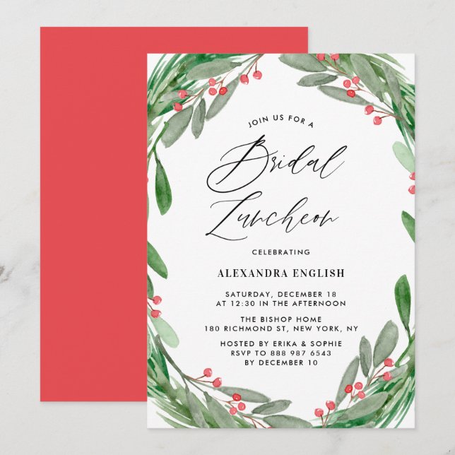Invitation Déjeuner nuptial d'hiver de la couronne de verdure (Devant / Derrière)