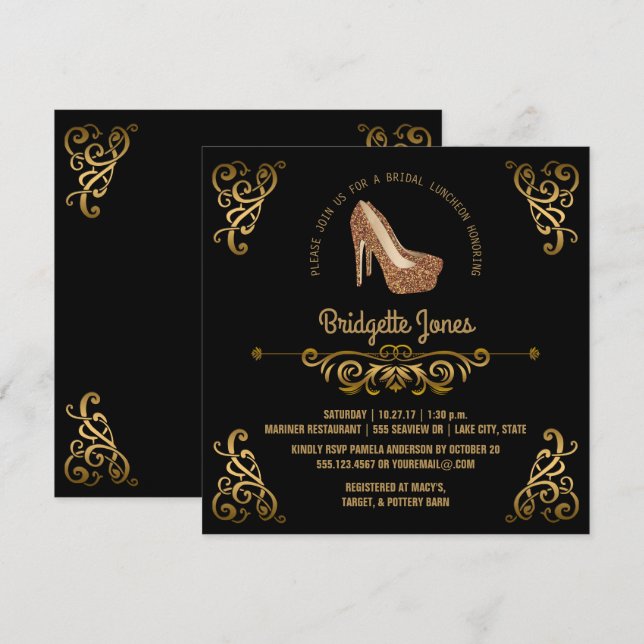 Invitation Déjeuner nuptial d'or élégant| Wedding shower (Devant / Derrière)