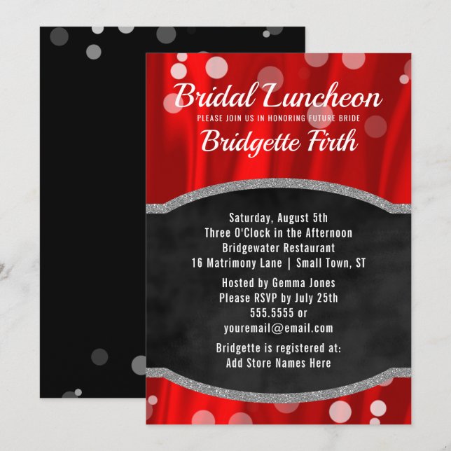 Invitation Déjeuner nuptial | Elégante Fête des mariées rouge (Devant / Derrière)