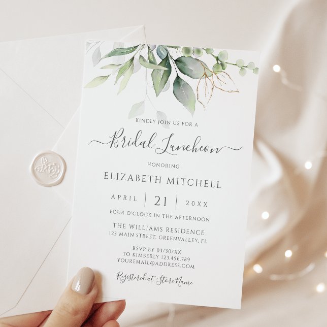 Invitation Déjeuner nuptial Feuille Eucalyptus Green (Créateur téléchargé)