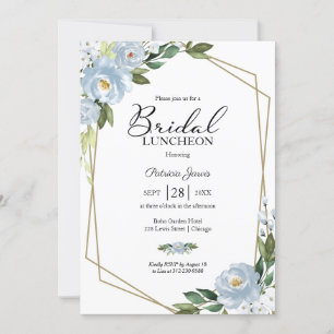 Invitation Déjeuner nuptial géométrique bleu-bleu floral