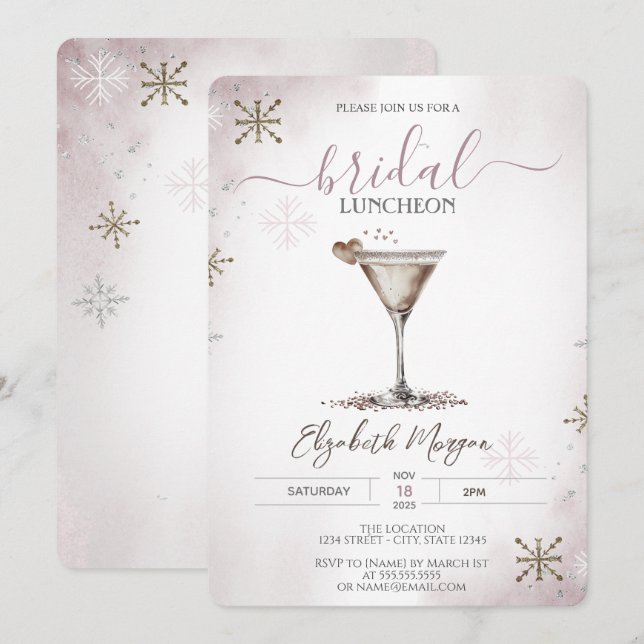 Invitation Déjeuner nuptial Martini Heart Snowflakes (Devant / Derrière)