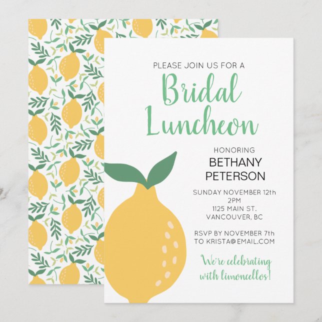 Invitation Déjeuner nuptial moderne de citron jaune (Devant / Derrière)
