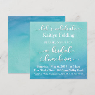 Invitation Déjeuner nuptial Ombre Turquoise & bleu Aquarelle