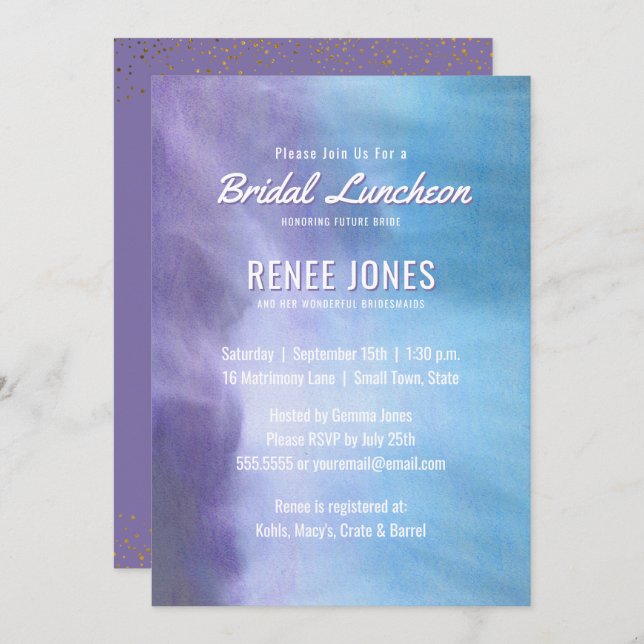 Invitation Déjeuner nuptial | Pastel Lavender Purple Bleu (Devant / Derrière)