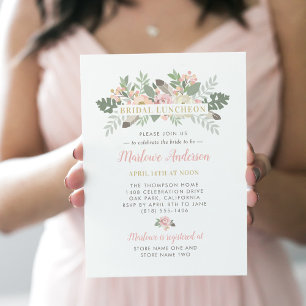 Invitation Déjeuner nuptial rose et or Floral Boho